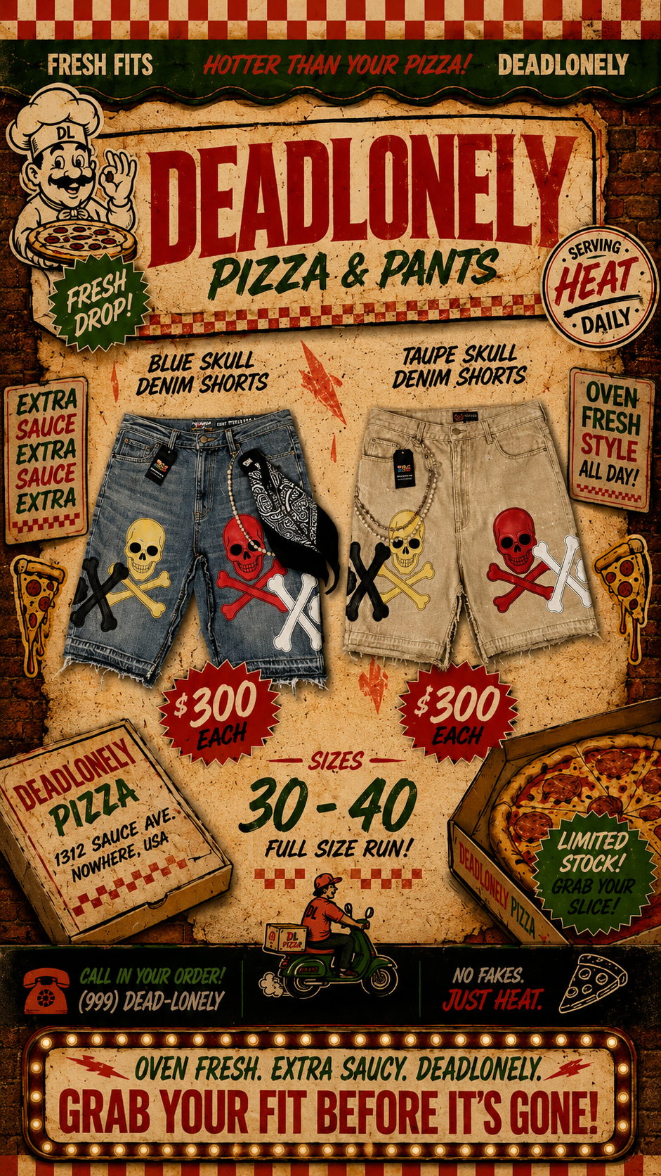 Deadlonely Skull & Bonez Jorts (Big and Tall)