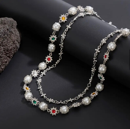 Silver Gemstone & Cross Chain