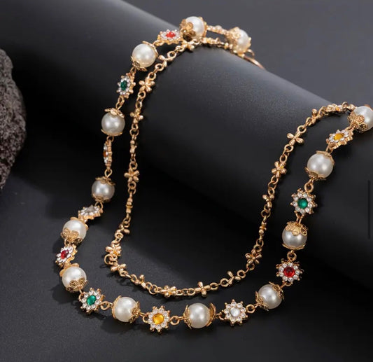 Gold Gemstone & Cross Chain