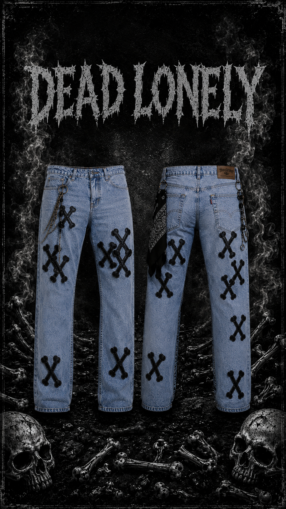 Cross Bone Denim Light Blue Jeans