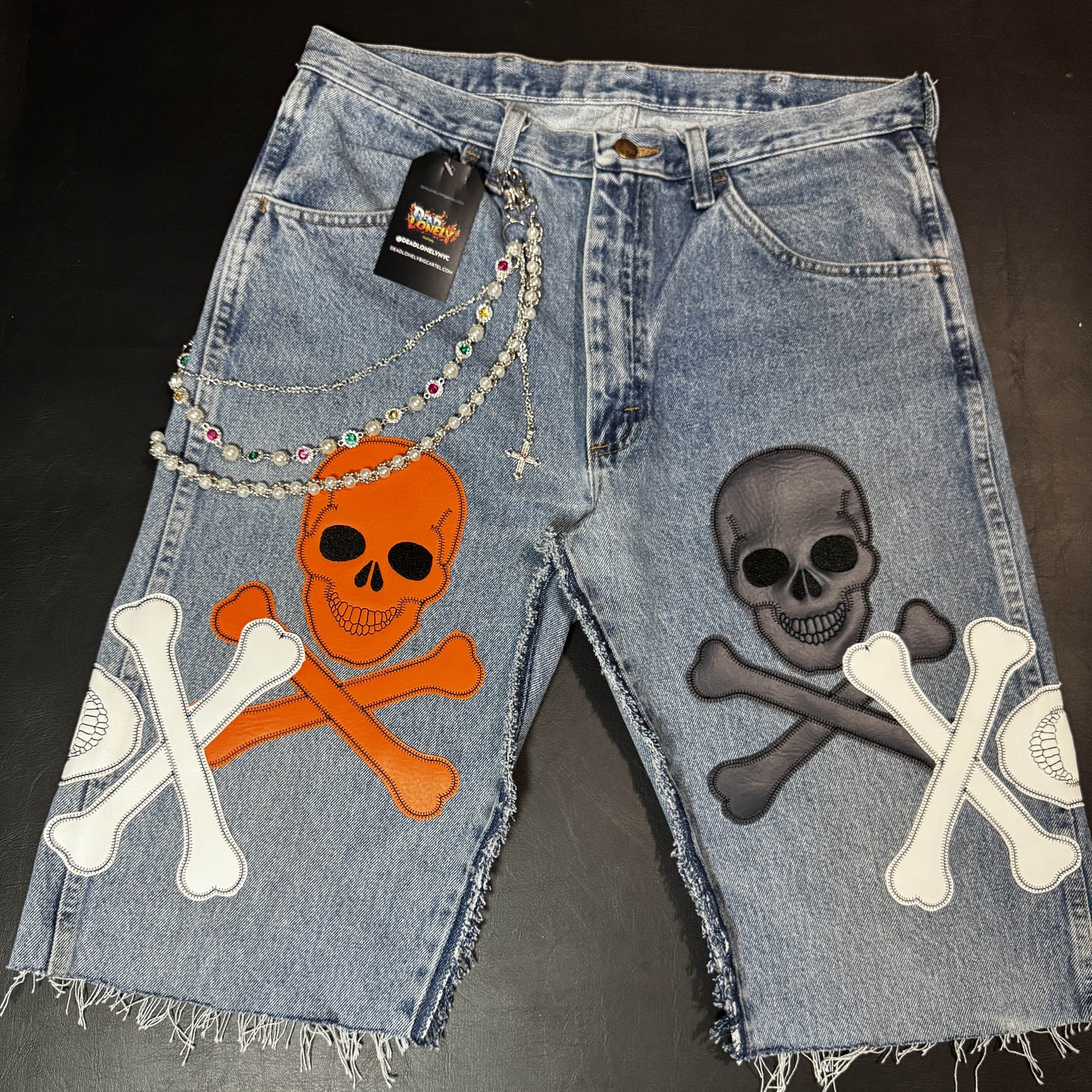 Deadlonely Skull & Bonez Jorts (Orange & Navy Colorway)