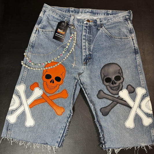 Deadlonely Skull & Bonez Jorts (Orange & Navy Colorway)